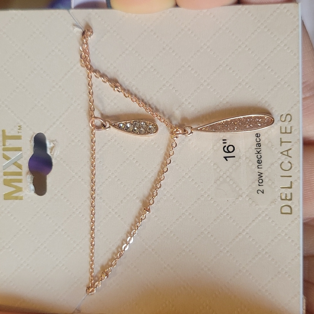 2 row Rose Gold Teardrop Necklace